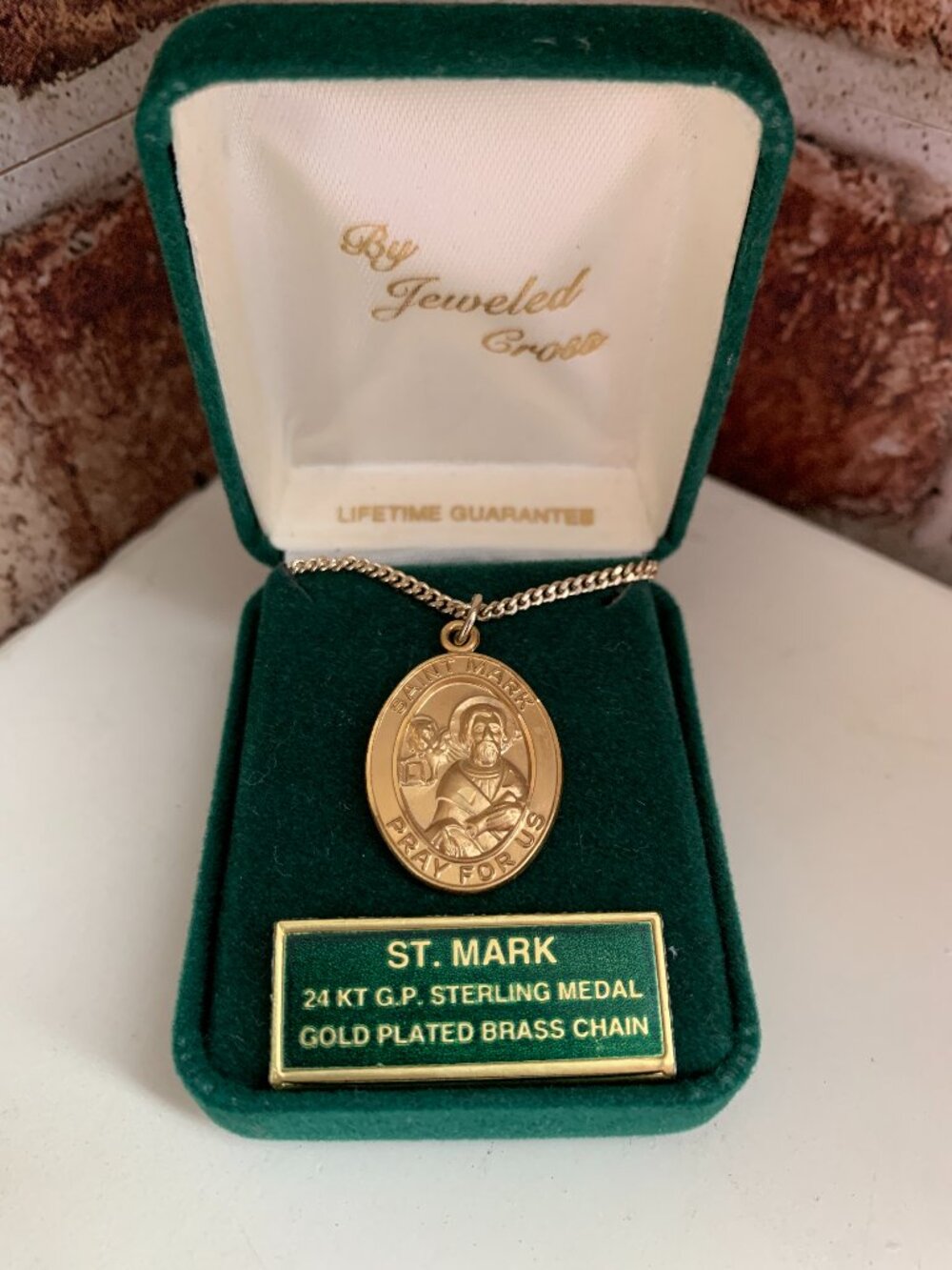24kt Gold-Plated St. Mark Medal Oval w/ 24" Gold‑plated Brass Chain